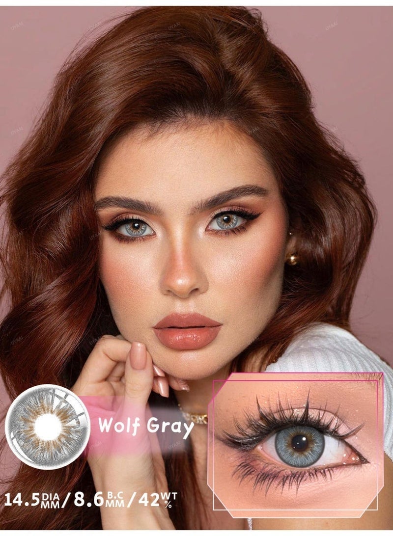 UYAAI Wolf Gray Yearly Colored Contact Lenses, Unisex Cosmetic Contact Lenses, Natural Fashion Lenses, 42% Soft Contact Lenses - Image 1